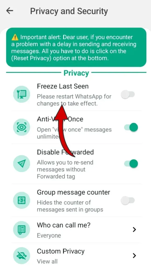 Freeze Last Seen — WhatsApp Plus screenshot