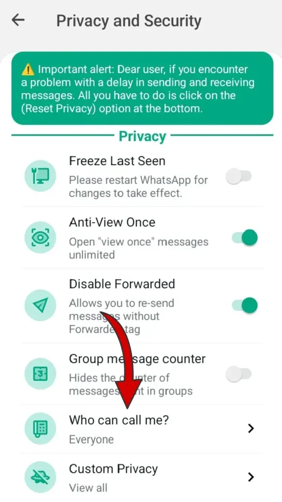 Who can Call me — WhatsApp Plus screenshot